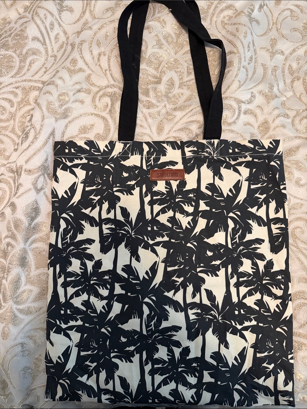 Canvas Palm-Print Tote in Black & Cream - Sand Cloud